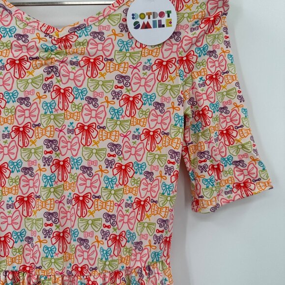 Dot Dot Smile Girl's Ballerina Skater Dress sz 11 NWT Short Sleeve Colorful Bows - Picture 3 of 9